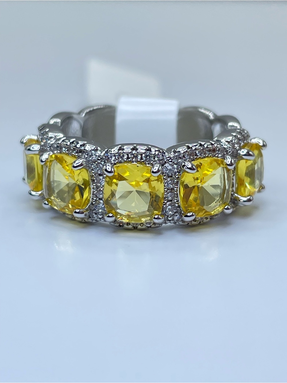 Swarovski Crystal Elements Canary Yellow Crystal Half Eternity Band Ring Sz 8